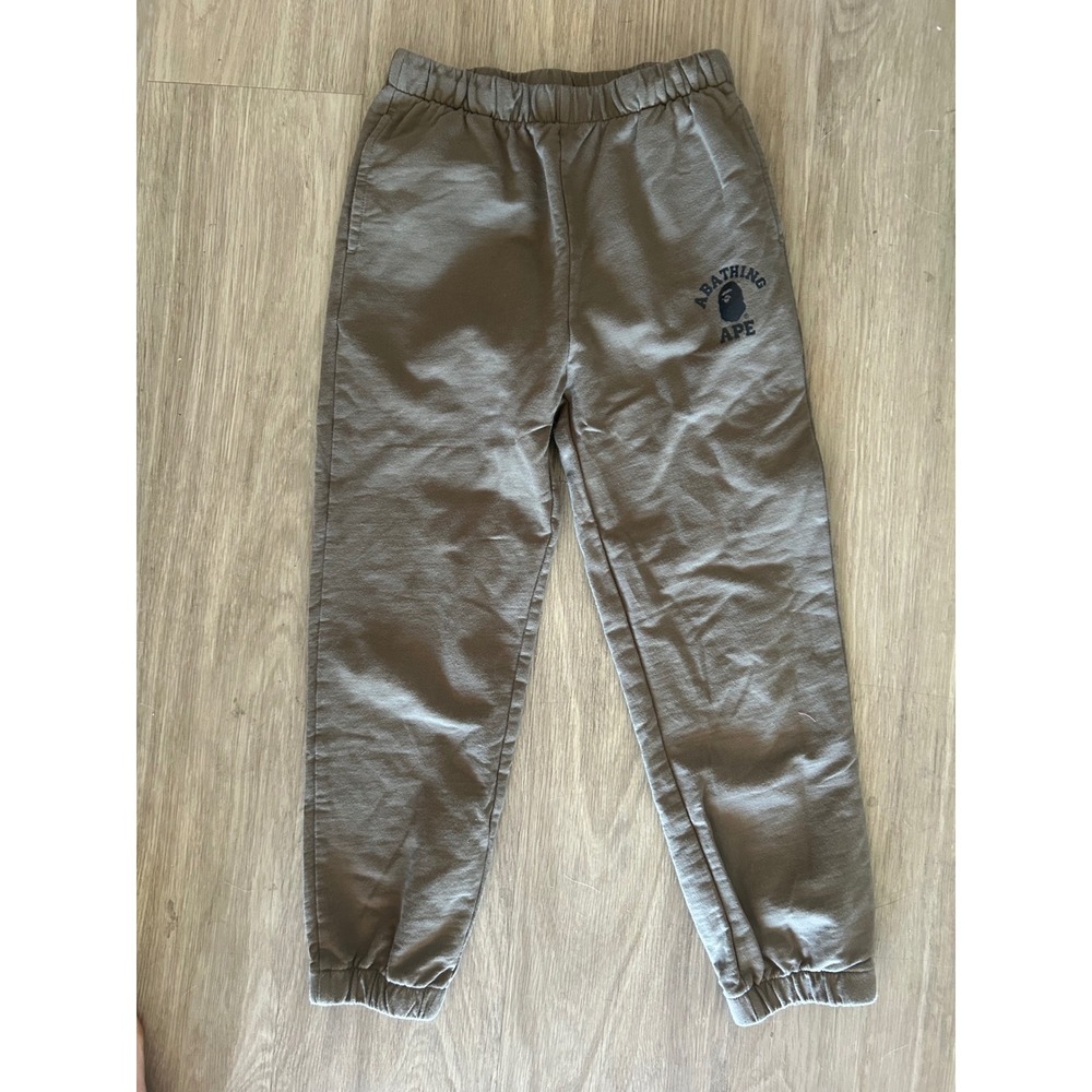 A Bathing Ape Bape Logo Graphic Jogger Sweatpants Olive Khaki Brown youth‎ Small